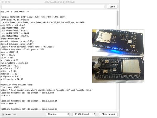 programarfacilc's tweet image. No cabe duda que el #ESP32 tiene unas capacidades increíbles pero es que además, es capaz de procesar 10 millones de líneas de una base de datos #Sqlite3 en 1 segundo. Aquí el tutorial y la librería #Maker #IoT #DIY buff.ly/2Oon8KB