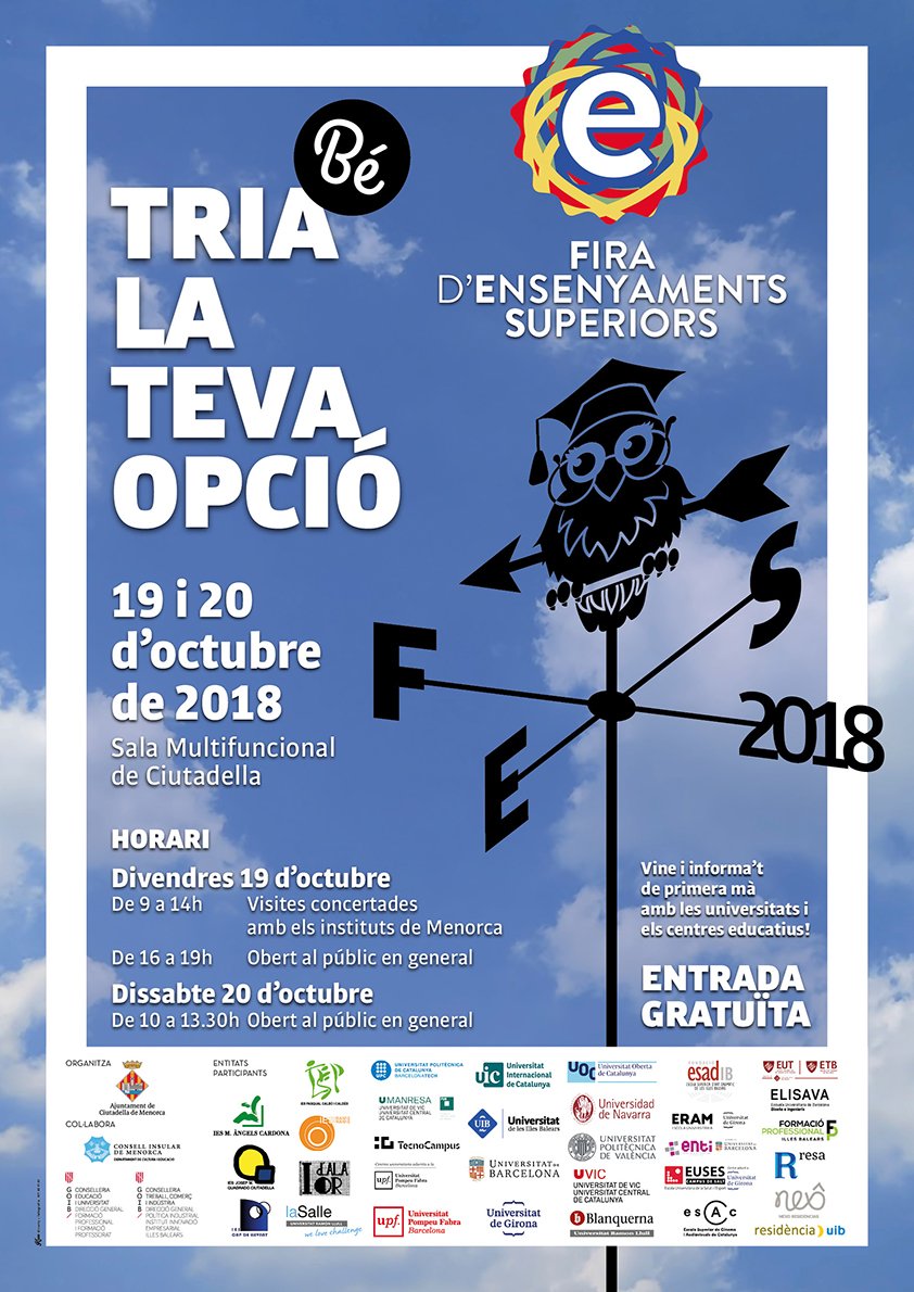 futursub's tweet photo. Us esperem els propers 19 i 20 d'octubre a la Fira d'ensenyaments superiors 2018 a  #Ciutadella. Més info: https://t.co/02QKF82ff6
@AjCiutadella #batxillerat #futursub  #grausub https://t.co/DmySImYEGg