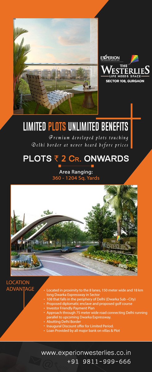 Experion The Westerlies  ideal home space offering wide plots to conceptualise your own beautiful home to meet the bigger lifestyle in sector 108, Gurgaon with smooth connectivity to Delhi border and IGI Airport. Read More:- experionwesterlies.co.in