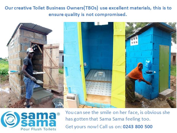 Some Facts About Sama Sama Pour Flush Toilet 
Our toilet is safe, spacious and very convenient.
It’s well ventilated and no nasty smells.
It’s very clean and hygienic.  
It’s made from quality materials which make it durable. 
Our toilet is very affordable. 
SamaSama tizaboraa