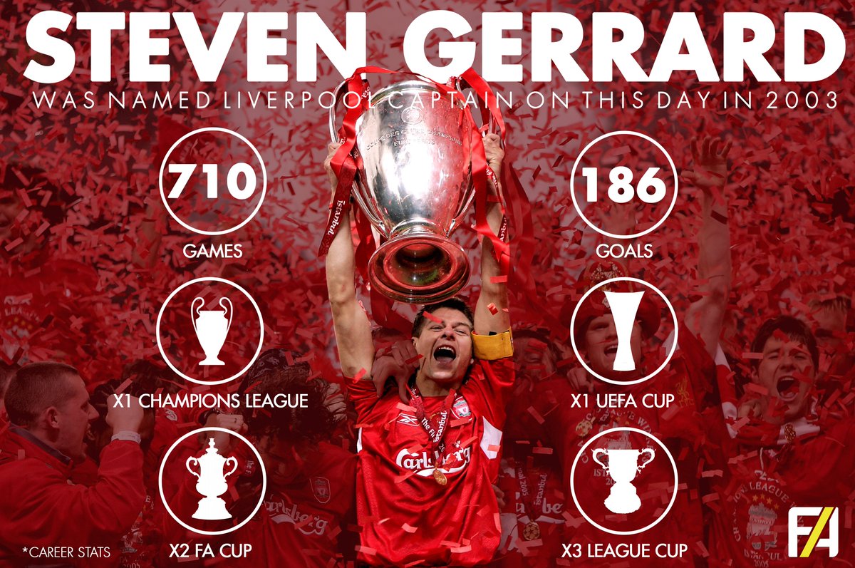 FootyAccums's tweet photo. On this day in 2003 Steven Gerrard was named Liverpool captain...

The rest is history 🏆 https://t.co/rEoEia8wTt