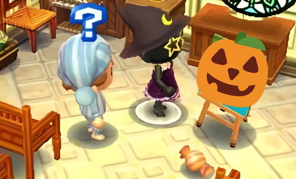 تويتر 僕らの楽しい島 Taka マイデザ على تويتر たのしい村ハロウィン仮装イベント アメ探しゲーム攻略ヒント ひよりちゃん宅の地下にある教会に謎の地図 を持った魔女が現れました 夢番地 3d00 0111 176a とびだせどうぶつの森amiibo とび森