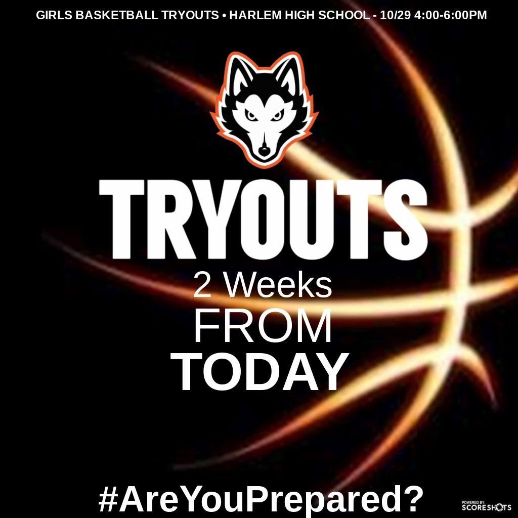 HarlemGirlsBB's tweet image. Girls Basketball Tryouts are 2 weeks from today - 10/29-10/31 at Harlem High School from 4:00-6:00PM. Are you ready, Huskies?! #AlwaysChasing #EliteMindset
