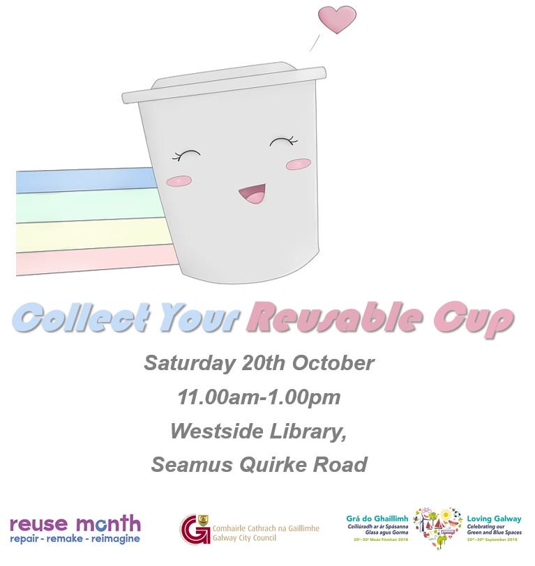 GreenBlueFest's tweet photo. Did you make a #ReusableMug with Maguires Mugs at #LovingGalway? Collect your mug on Saturday 20th October, 11.00am-1.00pm, @Westsidelibrary, Seamus Quirke Road 
#ReuseMonth @CRNIreland #ReuseEveryday @GCCNInfo @galwayoyster https://t.co/PO2IwbTh1B