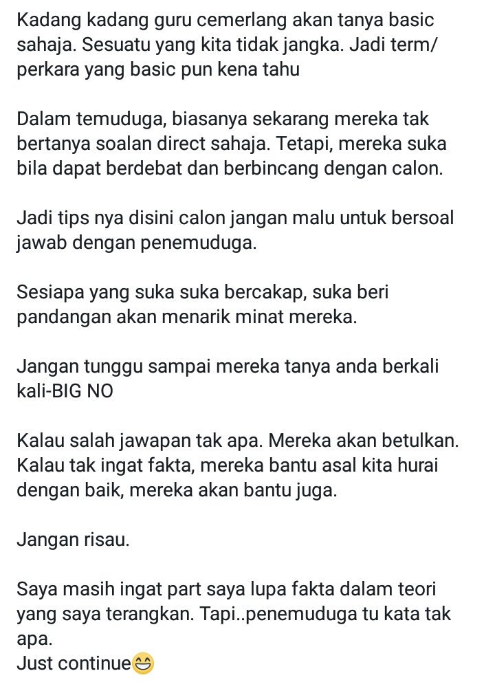 aaizatnizam's tweet photo. PERKONGSIAN INTERVIEW KERJA KERAJAAN ❗❗

Kredit: Puan Farhan https://t.co/e8ulLXIlsM
