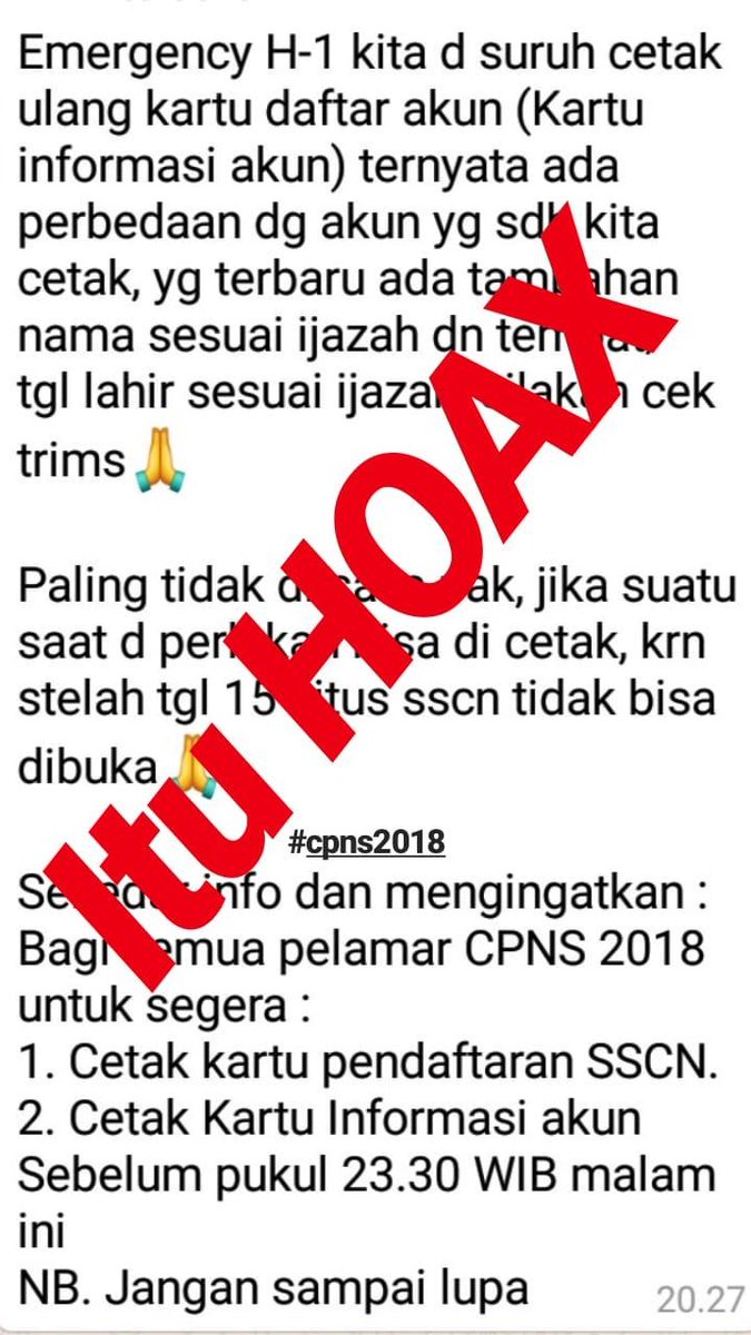 Bagi pelamar CPNSD 2018 untuk tidak mempercayai berita yg beredar. Semua info CPNSD langsung dari KEMENPAN dan BKN yang sah :)