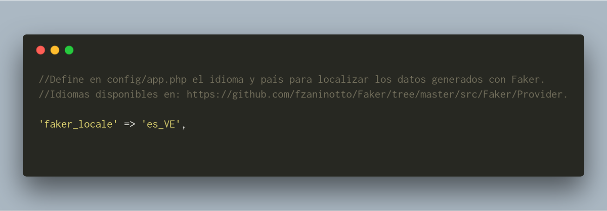 clemir's tweet photo. La forma más fácil y rápida de crear registros en #Laravel es https://t.co/OaOYGpBXaW

Pero por defecto los datos generados con Faker están en inglés ('en_US')

Para localizar nombres, teléfonos, etc. al idioma/país de la app define la variable de config 'faker_locale' #StydeTips https://t.co/iW0M7ylTVW