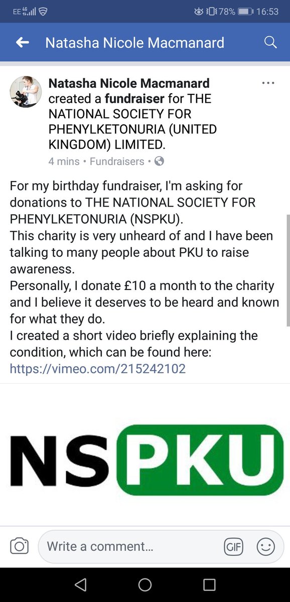 nmacmanard's tweet photo. Facebook allows you to start a fundraiser for your birthday, so I did @NSPKU #pku https://t.co/dh3q5CIezU