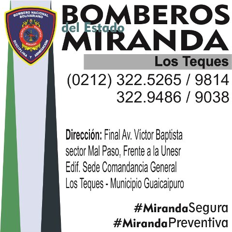 Teléfonos de la Estación #LosTeques (0212) 3229038 – 3229486 - 3229814 – 3225265 
#MirandaSegura