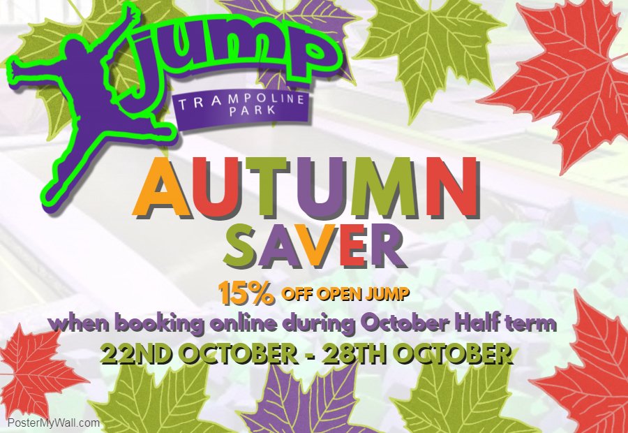 XJumpUK's tweet photo. 1 week until October half term! 

Keep the kids entertained this October break &amp; spending £'s down with our Autumn saver! Online bookings only - Book now to avoid disappointment: https://t.co/xImJONpofn https://t.co/vI2UDi4W69