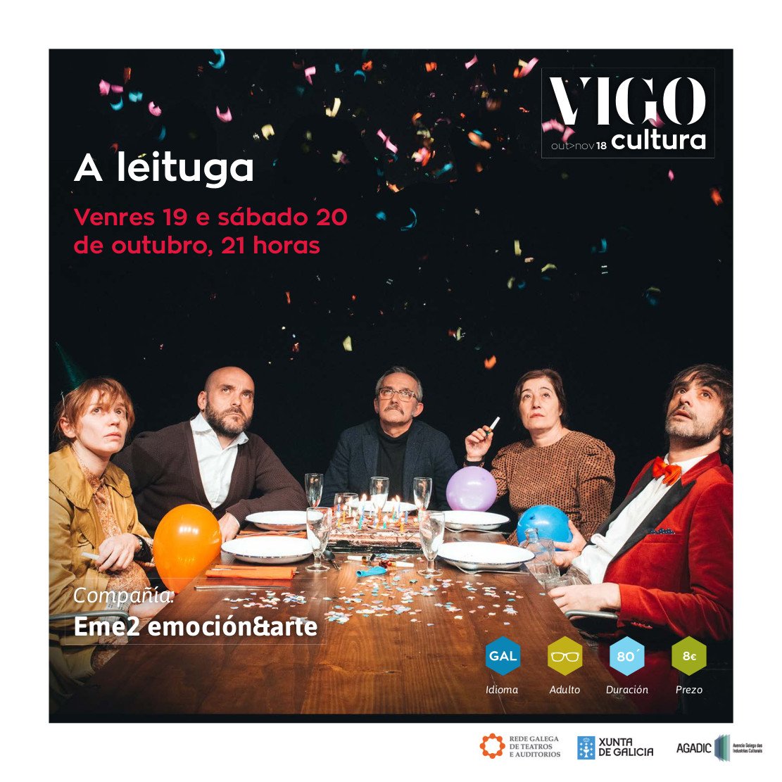 Vigo_cultura's tweet photo. Chega @DuranMorris a #Vigocultura con "A Leituga" da man de @emedous 
Estes venres 19 e sábado 20 de outubro ás 21h!
#Vigoculturízate #Vigocultureta https://t.co/nvTSQ1PMJR