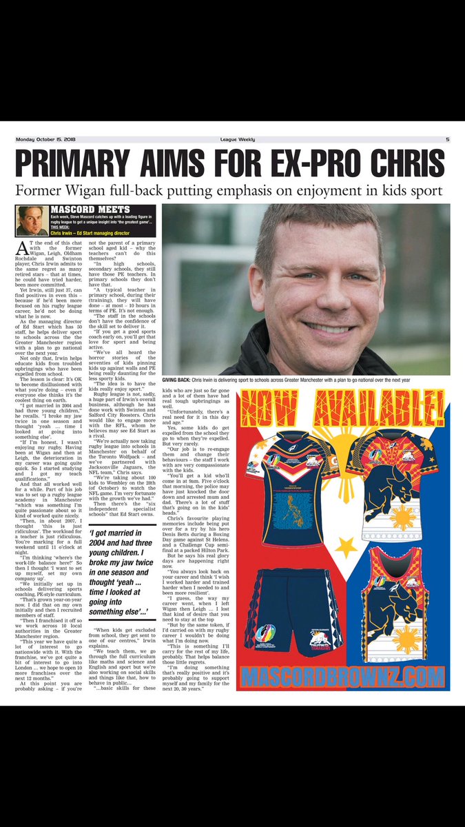 Fantastic article about our MD <a href="/chris_irwin/">Chris Irwin</a> in <a href="/LeagueWeekly/">League Weekly</a> talking all things EdStart and his time as a professional rugby player. Great insight and a fascinating read!
