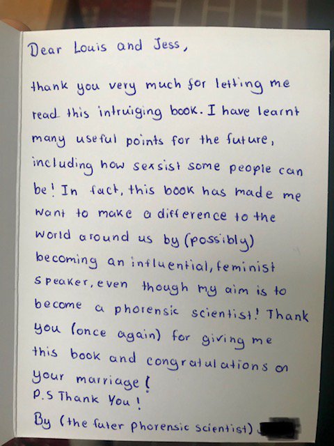 When you share the book @EverydaySexism with a 12 year old, and get this awesome inspirational thank you note in return :)  #thefutureoffeminism  #youngfeminists