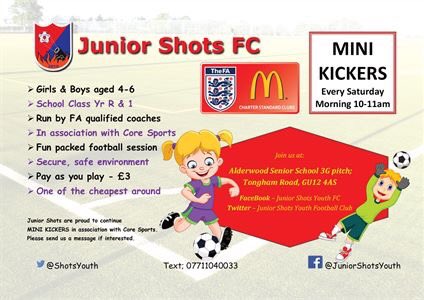 AshUtdYouthFC's tweet image. Junior Shots Mini Kickers every Saturday morning 10-11am in association with @CoachingCore