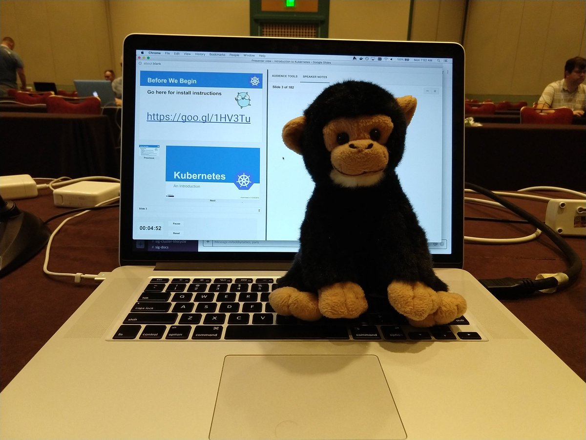 jeefy's tweet image. Little Monkey is in Orlando helping @MrBobbyTables and I lead the #TechEx18 #kubernetes tutorial!