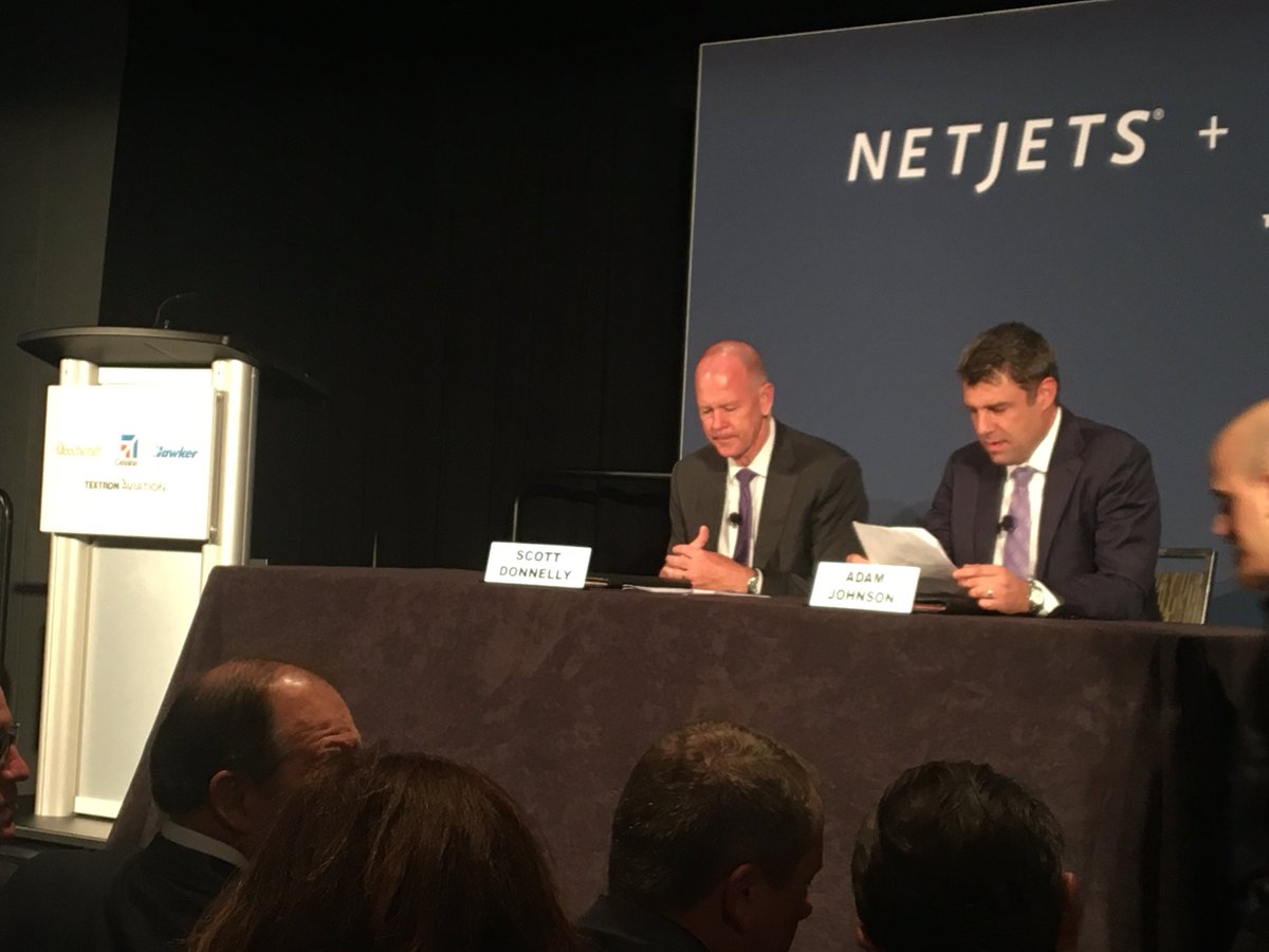 TextronAviation's tweet photo. "We’re please to continue this long established relationship," said @NetJets CEO Adam Johnson about the company's Citation Latitude and Citation Hemisphere order. #atruepartnership #nbaa18 https://t.co/0CUTKZFIf3