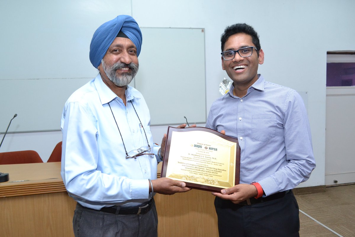 NIPER_AAPS's tweet photo. Talk session titled “Insights into Drug Disposition” was successfully delivered by Dr. Jashvant D. Unadkat and Dr. Manthena V.S. Varma on 8th October, 2018 at NIPER, S.A.S Nagar. 

For more info visit:
https://t.co/xJwpNymCXI

@AAPSComms @NIPER_SAS_NAGAR https://t.co/nGwgdckocA