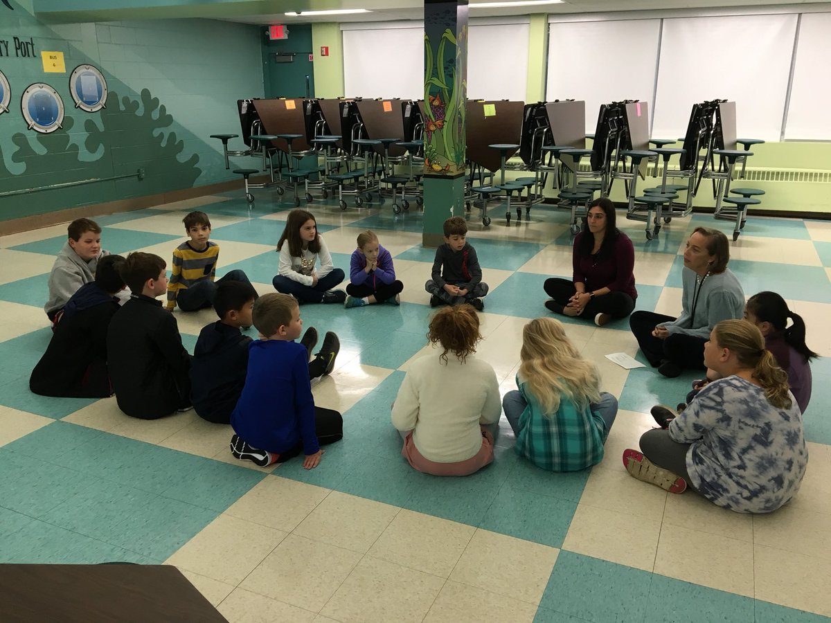 Our first Student Ambassador meeting! The group is discussing  how each of their classroom charters are alike.