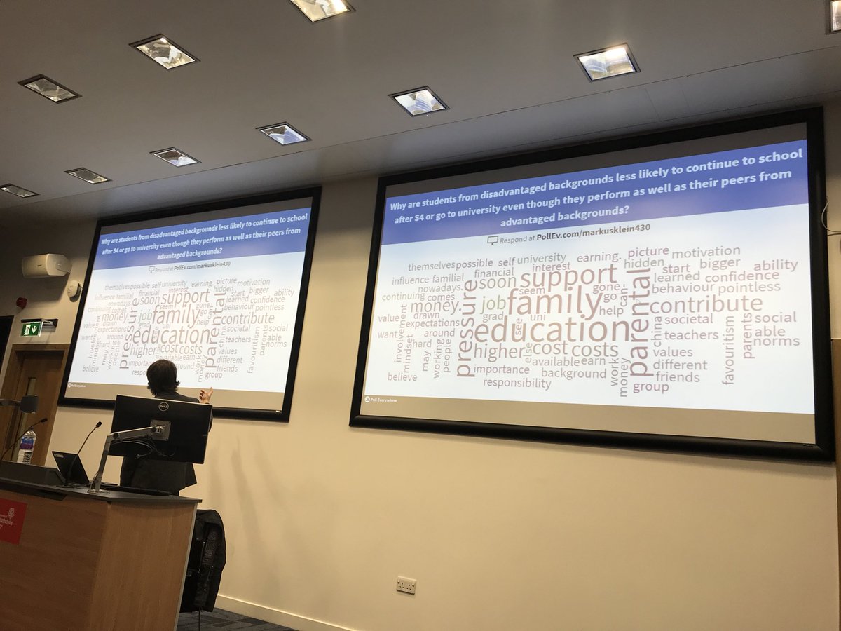anna_d_beck's tweet photo. Some great answers from our #BA4Pol students - why are students from disadvantages backgrounds less lik life to continue to school after S4 or go to university even though they perform as well their peers? @MKleinSoc #strathBA #strathJHed @StrathJHEd https://t.co/bLyPHetFav