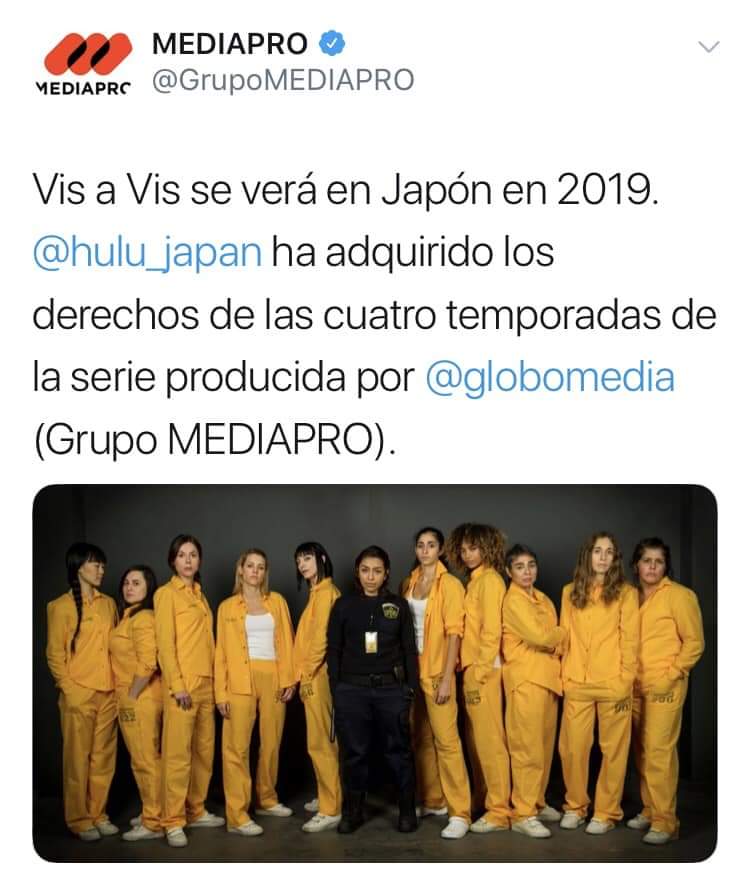 VisAVisFansOf's tweet photo. LOCKED UP WILL AIR IN JAPAN IN 2019! Congrats to the team - incredibly deserved @Jesus_Colmenar @migusgreen @maggiecivantos @birtukantibebe https://t.co/8UMF2hsi1y