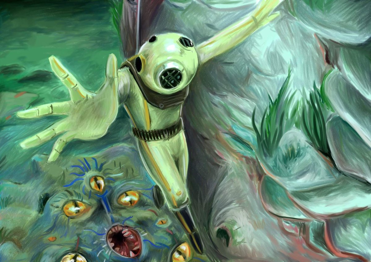 BogdanDigital's tweet photo. Sketch of the Day:
Diver
Enjoy!
#illustration #digitalart #digitalpainting #digital_art #painting #fantasy #fantasyart #monster #monsterart #epic #epicart #lovecraftian #hplovecraft #horror #horrorart #underwater #diver #diversuit #artist #art #artistsontwitter #followformore https://t.co/jBGafqkRuQ