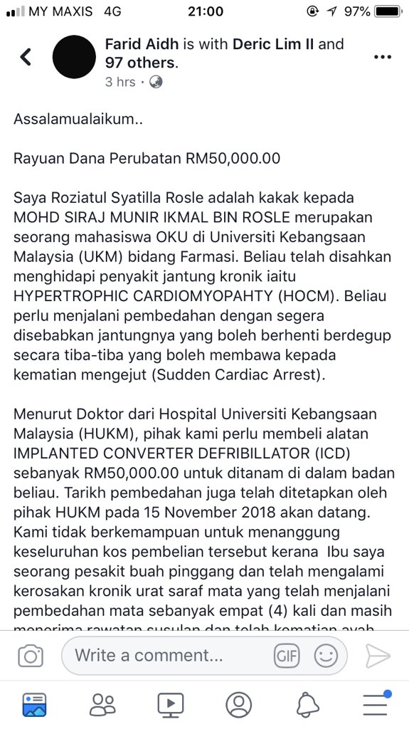 AsyilahRazhali's tweet photo. Member sekampung &amp; sekelas (pelajar cemerlang) perlukan dana untuk pembedahan jantung dia yang boleh berhenti mengejut secara tiba tiba dan boleh menyebabkan kematian. Penyakit genetik. Arwah ayah dia dulu pernah sakit yang sama. 

Semoga siraj sihat semula. 🌸 https://t.co/L18KaTHXpg
