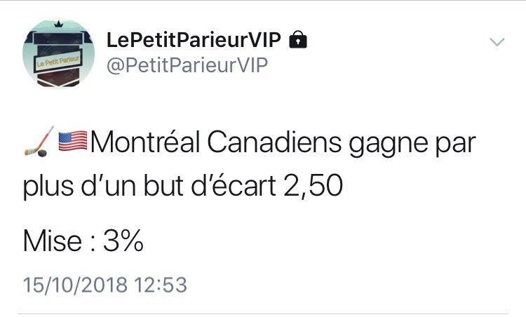 LePetitParieur_'s tweet image. L’unique prono du jour :

🏒🇺🇸Montréal Canadiens gagne par plus d’un but d’écart 2,50

Mise : 3%

C’est le prono VIP ! Il est 🎁 pour aujourd’hui 👌🏻💰

RT et FAV à fond si tu suis 🔥🔥

#teamParieur