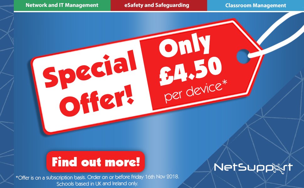 NetSupportGroup's tweet image. Everyone loves an offer and here&apos;s one especially for schools and Trusts! Our school #ITmanagement and #safeguarding solution, #NetSupportDNA, is currently available at a budget-busting price! Don&apos;t miss out... learn more here: buff.ly/2ObM4VE #savemoney #savetime