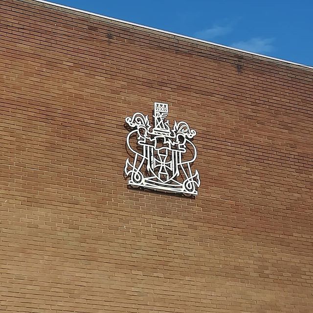 seanroyparker's tweet photo. amazing bastardised version of Crosby's coat of arms (ft seahorses) up on the side of the library 😍 https://t.co/CTSrrdkXQ0 https://t.co/vrbLF9Ahwu