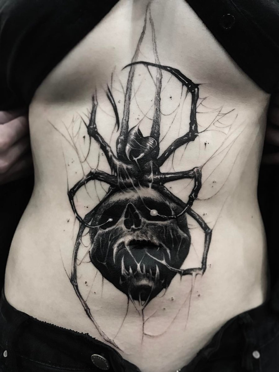 Dark Age Tattoo Studio    Spider  Web sternum  stomach tattoo done  by ivanruedart  Facebook