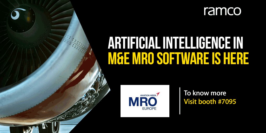 Heading to #MROEurope in Amsterdam? Meet us at booth #7095 to discover how #AI in M&amp;E MRO Software is disrupting the Aviation Industry!