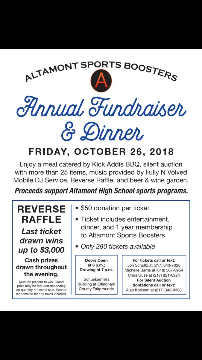 achsladyindians's tweet photo. Altamont Sports Boosters host Reverse Raffle on Friday, October 26. Be sure to get your tickets! https://t.co/govjNf44DJ