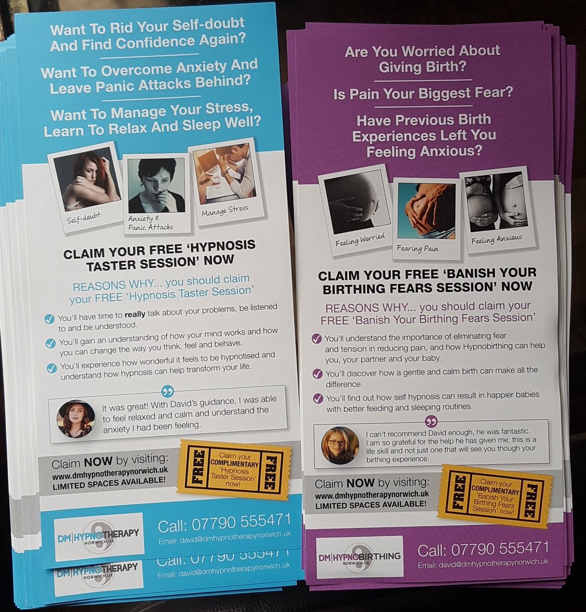 DMHypnotherapyN's tweet photo. Our new pamphlets have arrived!
Thank you @BaobabMarketing 😁

#print #pamphlets #leaflets #marketing https://t.co/ewwiV9SPyL