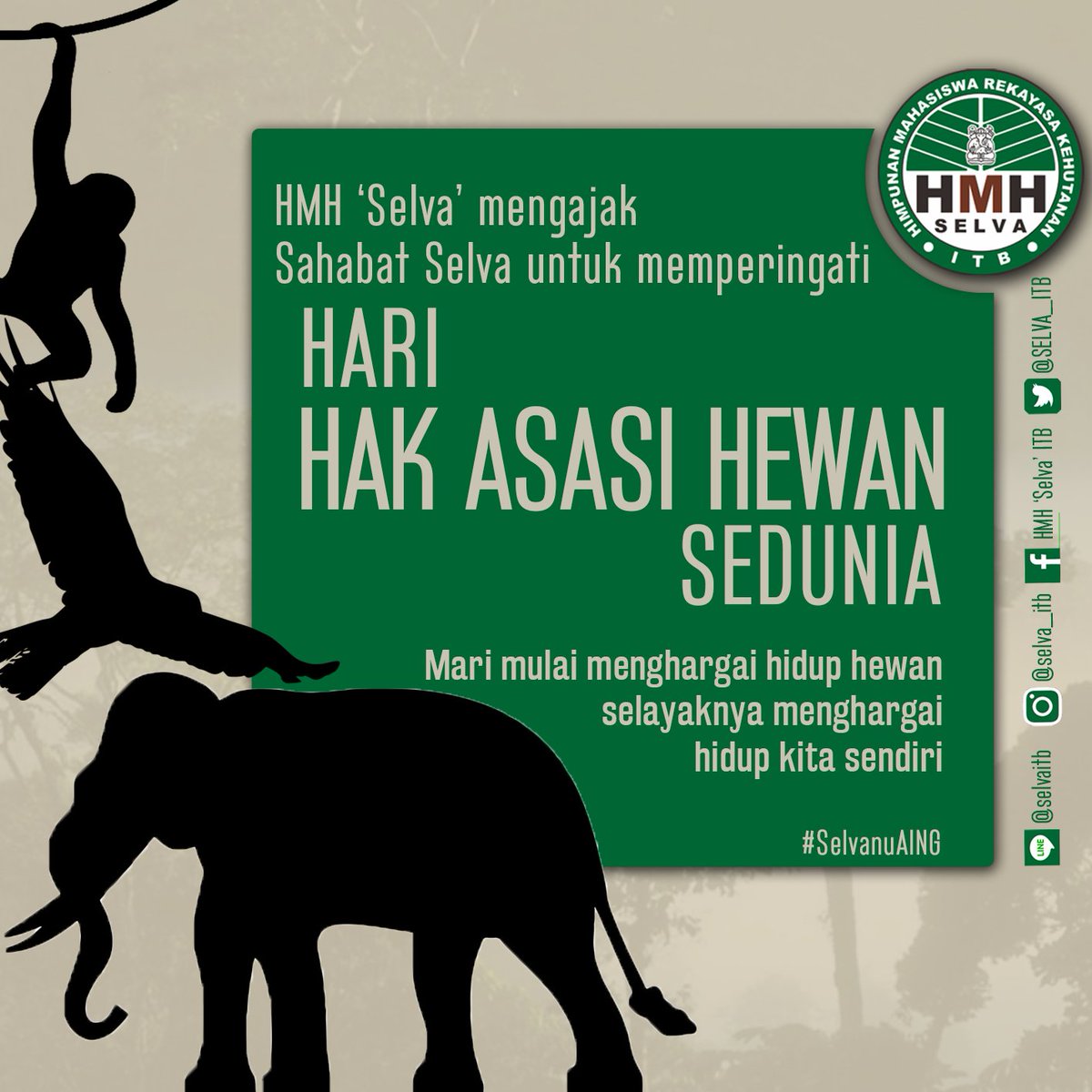 [HAK ASASI HEWAN SEDUNIA]

Senin, 15 Oktober 2018
Tepat 53 tahun yang lalu, Richard Ryder, Brigid Brophy, Ruth Harrison, dan Robert Garner menggabungkan istilah hak asasi hewan ke seluruh penjuru dunia.

#HakAsasiHewanSedunia
#SelvanuAING