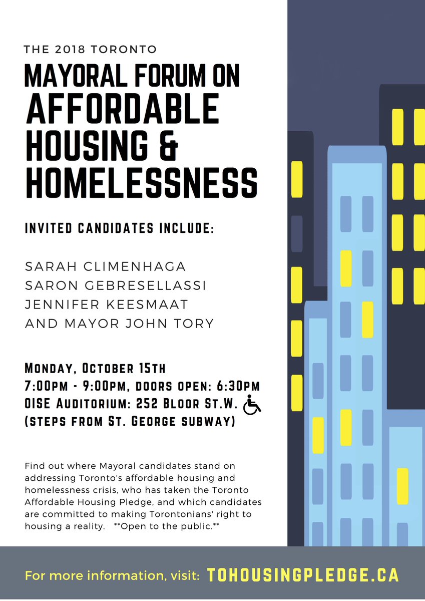 housing_to's tweet photo. Can't make it out to tonight's #TOHousingPledge Mayoral forum? Don't worry, we'll be live streaming from the event! Check it out here: https://t.co/6LZ4Qh5RHD #TOpoli https://t.co/mTEHuRubRa