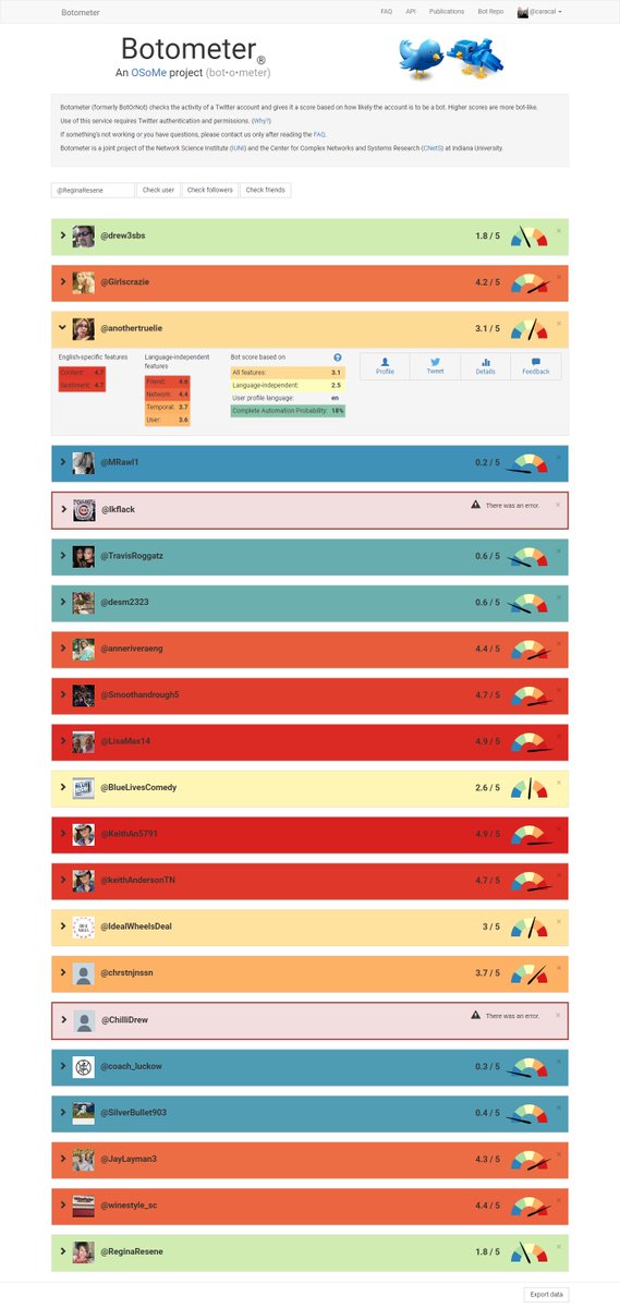 caracal's tweet photo. @ReginaResene @BishTrumpsCray @TwitterSafety @TwitterSupport @Jack @Botometer

#fakeAccount alert

FRIENDS &amp; FOLLOWERS = many #trollbots (high scores)  &amp; retweeting #fakeNews accounts

Conclusion #BotHub

#OpBot https://t.co/s3IzFUURLr