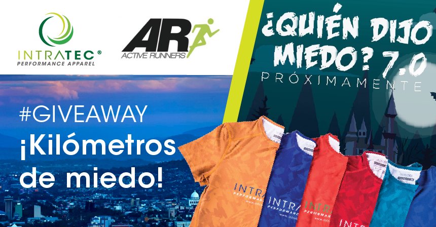 IntratecApparel's tweet photo. #GIVEAWAY: Tenemos dos inscripciones para la séptima edición de "¿Quién dijo miedo?" 👻👻 de @Activerunnersv a realizarse este próximo 1 de noviembre. Ve a nuestra Fan page en Facebook y entérate cómo ganar. #run #runners #IntratecPerformance https://t.co/D94G2gMvbh