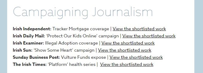 Damian_Cullen's tweet photo. Early this year the Magnificent 7 began writing the weekly Platform Series. 

@WhosBobbie, @Keane_Ellen, @Luberachi, @Paveebeoir, @JohnCradden, @FerdiaMacA &amp; Aisling Glynn. 

And now they are on shortlist for 2018 @newsbrandsirl Campaigning Journalism award. 
Woohoo.
So deserved. https://t.co/V5Zd0MxAJy