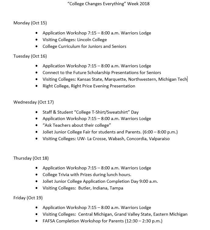 Welcome to College Changes Everything Week! Check out the week's planned activities from PPS. See your counselor with any questions.