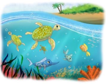 #aventurainfantil En la playa, las tortugas marinas aparecieron igual que antes, alrededor de las diez de la mañana. Vinieron para ayudarse a sí mismas con la hierba marina y las algas que yacen alrededor del agua cerca de nuestra cabaña amazon.com/El-Misterio-Se…
