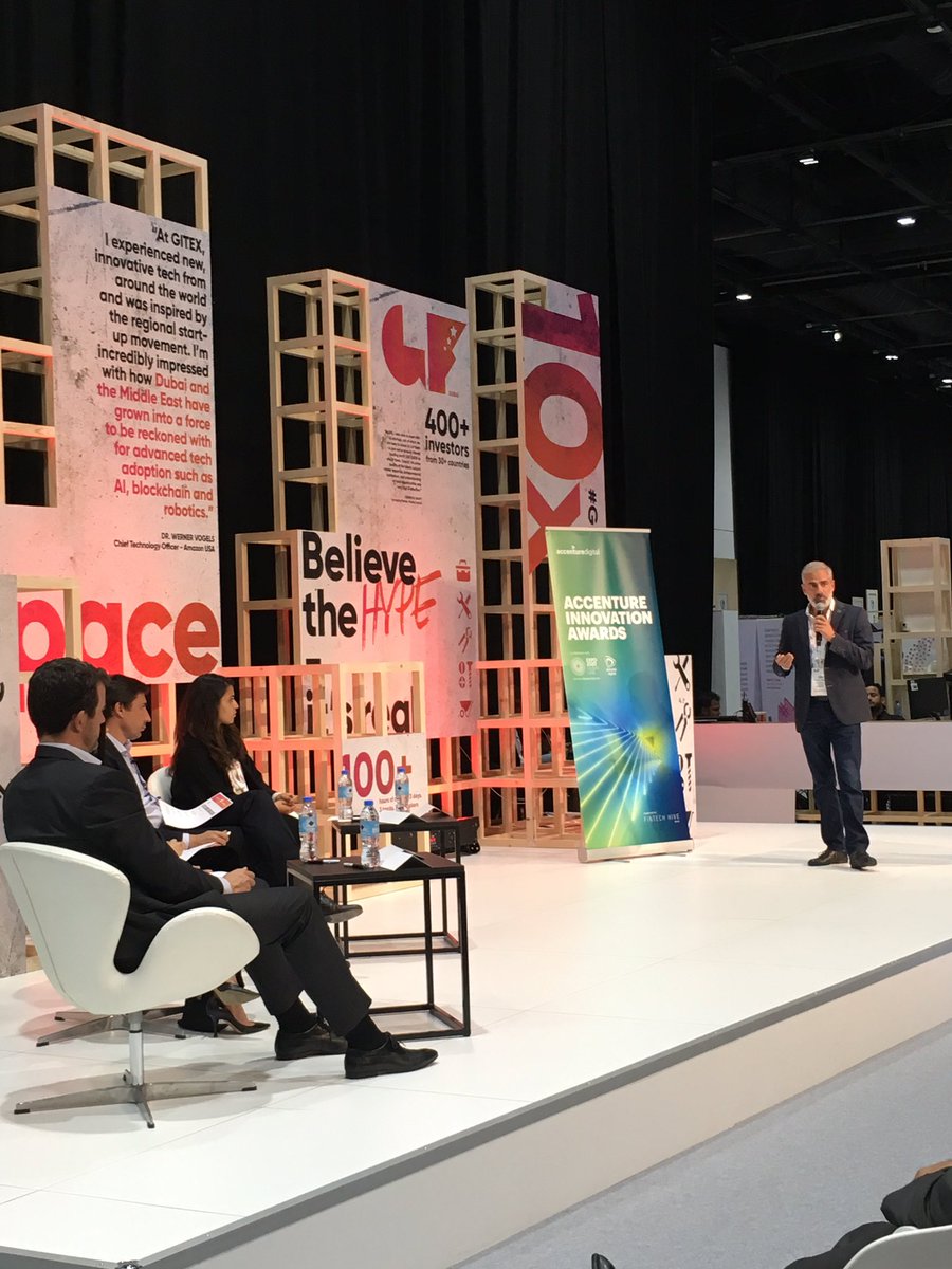 expandnorthstar's tweet photo. Startups from different categories (Environmental & Social Sector, Fintech, & AI) pitch their ideas to the panel of judges from the @Accenture_ME Innovation Awards! #GITEXFutureStars #GFS2018 #AccentureAwards https://t.co/oKy4GxzwO2