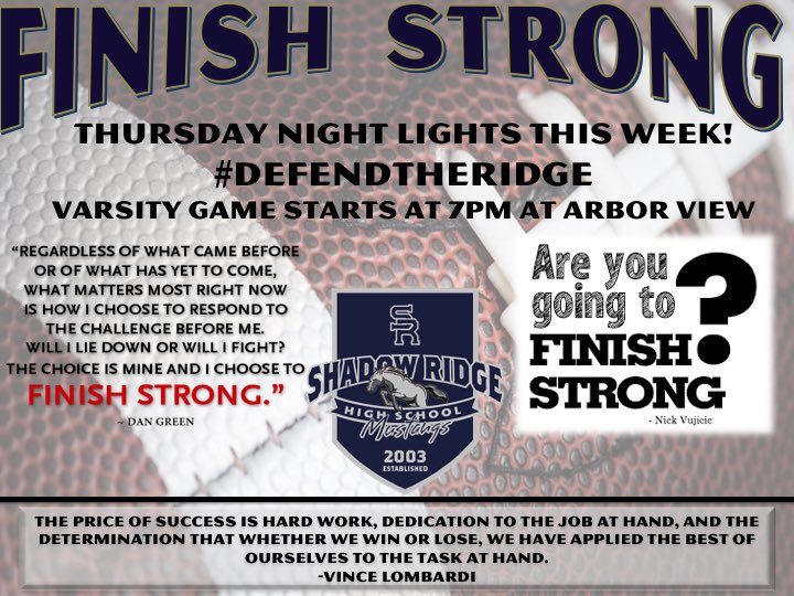 defendtheridge's tweet photo. THURSDAY NIGHT 
7PM
AT ARBOR VIEW 

🌠Thursday Night Lights🌠

We need you to show up to support your Mustangs! 

RT Mustangs https://t.co/BsOo8rWfSc
