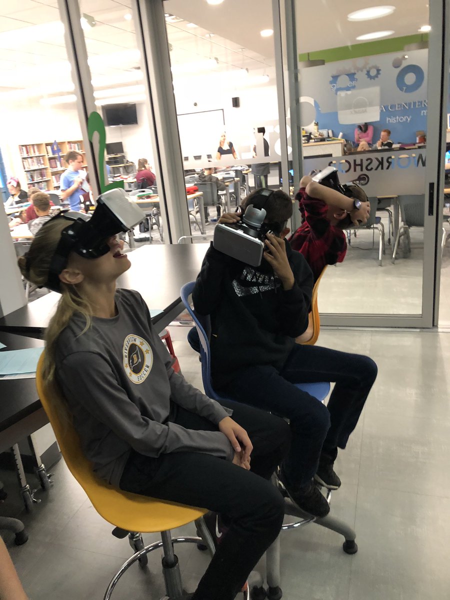 RHS_lib's tweet image. Seventh grade science recently had a Virtual Reality day in the library.  Studying the planets in VR was awesome!  Thanks to the Riverview Educational Foundation for the grant for our equipment! @rjshsraiders