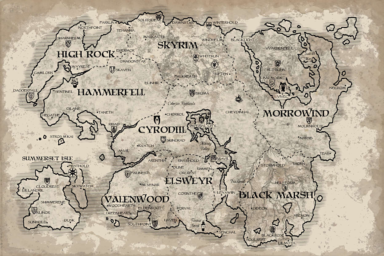 Elder Scrolls World Map Cartographers' Guild On Twitter: "Elder Scrolls: Tamriel World Map, By  Stoneflask Studio Https://T.co/Afpgz1F7Kp #Map Https://T.co/Ypjpohnoqb" /  Twitter