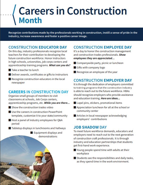 NJBuildersAssoc's tweet photo. As a part of Careers in Construction Month, NAHB is launching a national day of action on social media today. We encourage all members to share pictures and even short videos on social media showing the more interesting side of construction work. Post using the tag #CICDAY2018. https://t.co/Qo5kZeimop