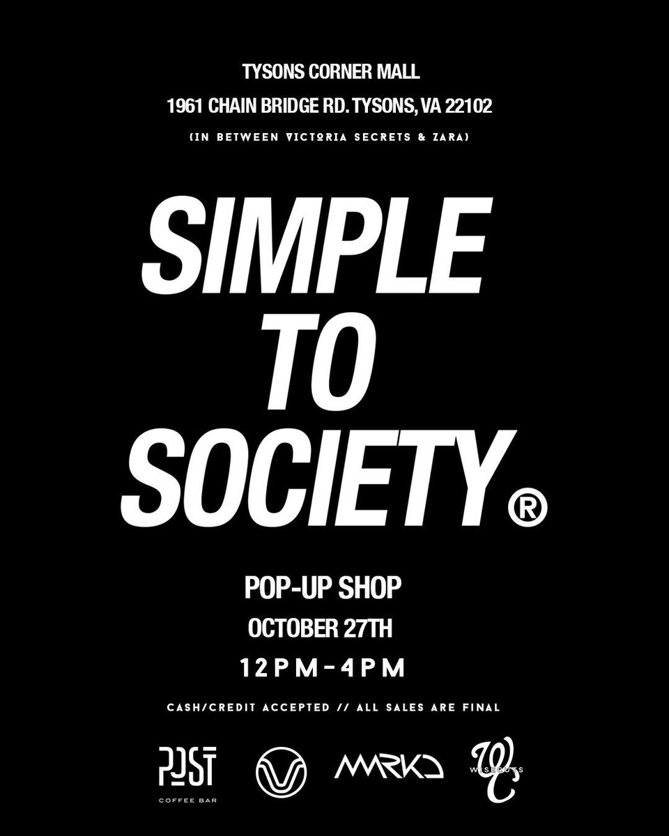 simpletosociety's tweet photo. 10.27 // @simpletosociety x @ShopTysons pop-up shop shop // 12PM-4PM // SAVE THE DATE! // #simpletosociety https://t.co/cdi4wEnFjm