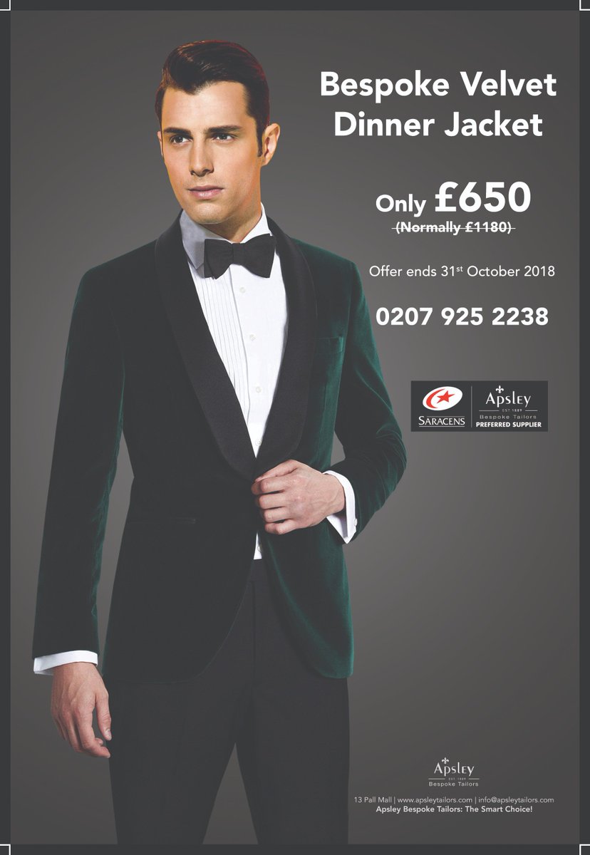 ApsleyBespoke's tweet image. Our October offer is available until the 31st! You can get a Bespoke Velvet Dinner Jacket for only £650. Call us today on 0207 925 2238. #Suits #DinnerJacket #BespokeSuits #SuitsInLondon