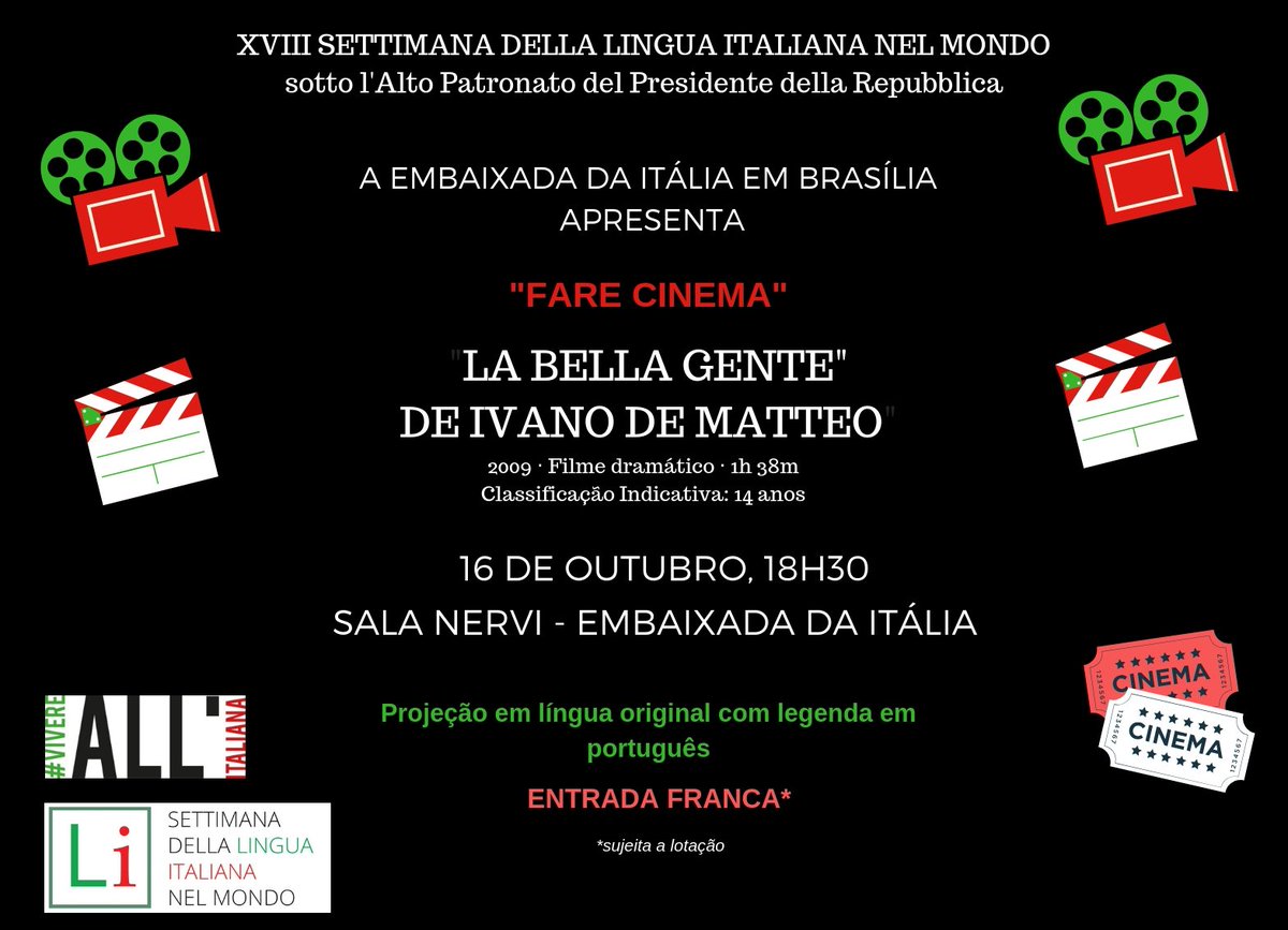 ItalyinBrazil's tweet photo. Terça 16/10 às 18h30 na Sala Nervi da Embaixada da Itália e com entrada franca, haverá a projeção em língua italiana com legendas em português do inédito "La Bella Gente" do célebre diretor Ivano Di Matteo. 🎬🎥

Não perca esta ocasião! 🇮🇹️
#SettimanadellaLinguaItaliananelmondo https://t.co/W5sSjlpYl5