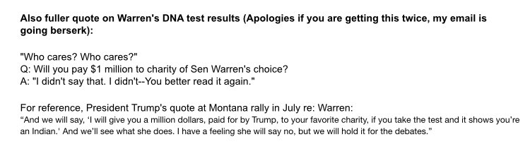 Greg Angel On Twitter President Donald Trump Backtracks On 1m Deal If Dna Proves Sen Elizabeth Warren S Native American Ancestry Per Pool Report Https T Co Aofylvz2km