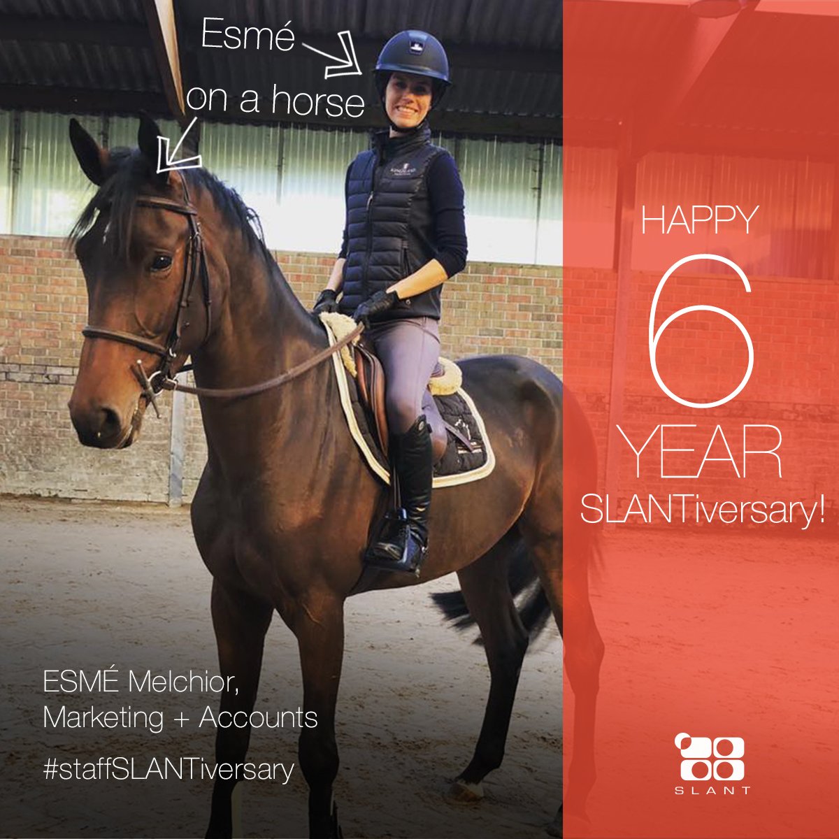 Shoutout to Esmé on her 6th year SLANTiversary! From getting pedis with clients, to almost-fist fights between our creative director and a priest, she’s seen it all…and we love her for it. Thanks for keeping us ship-shape, even through the crazy parts! #staffslantiversary